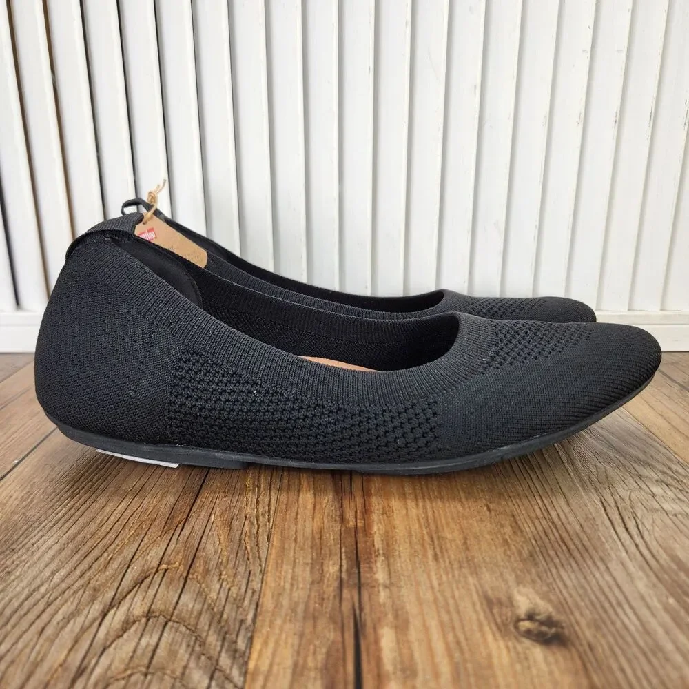 Fitflop Allegro Knit Ballet Flats Womens Size 11 Black Low Slip On Comfort Shoes
